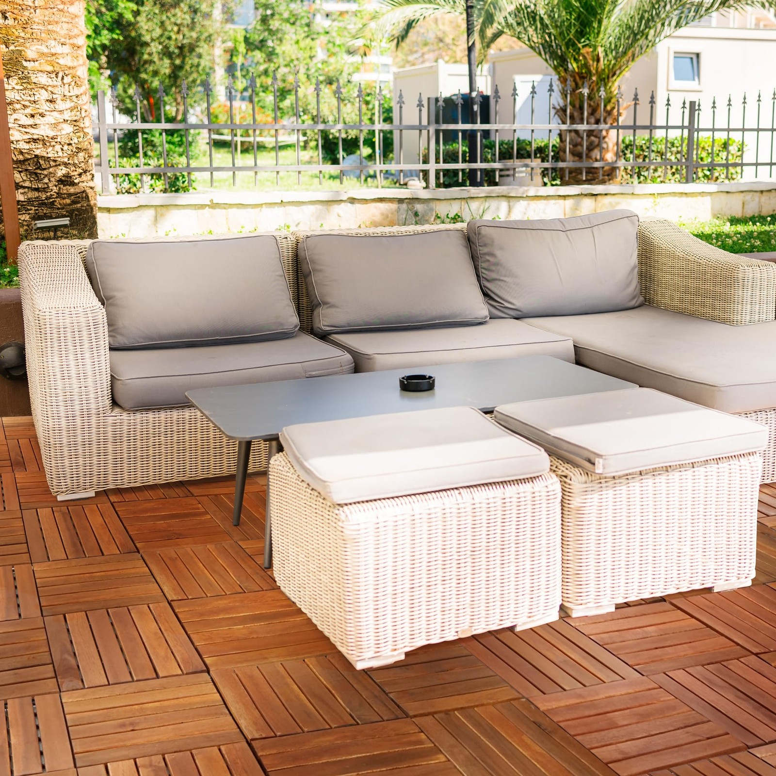 Tranquillo Interlocking Deck Tiles 12”x12”, Acacia Wood Patio Tiles, Waterpro…