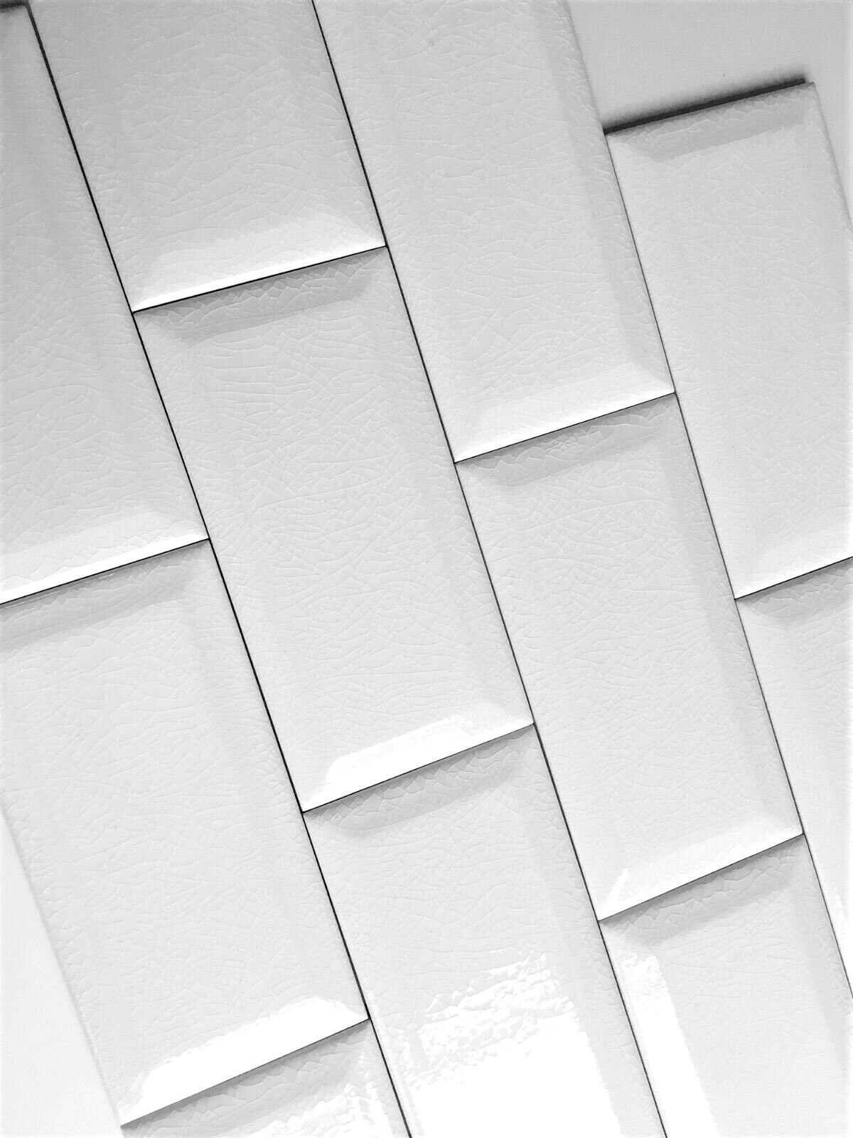 3×6 White Beveled Crackled Glossy Glaze Ceramic Tile Wall Decor Bath Kitchen
