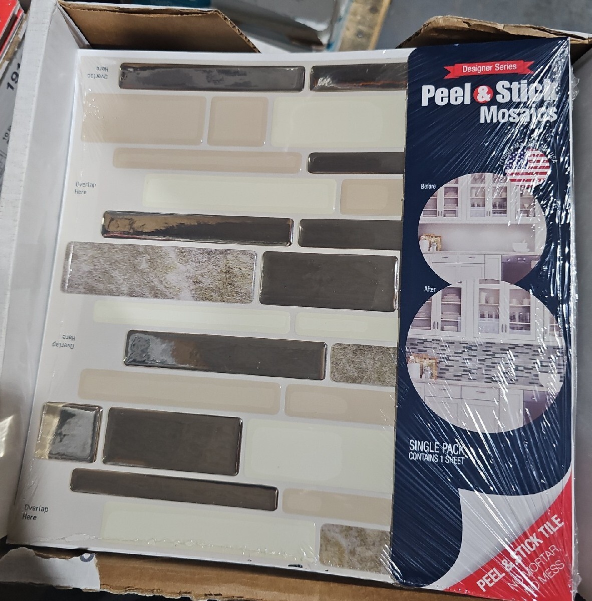 Peel And Stick Mosaics Havana Beige And Gold Linear Stone Look Peel And Stick