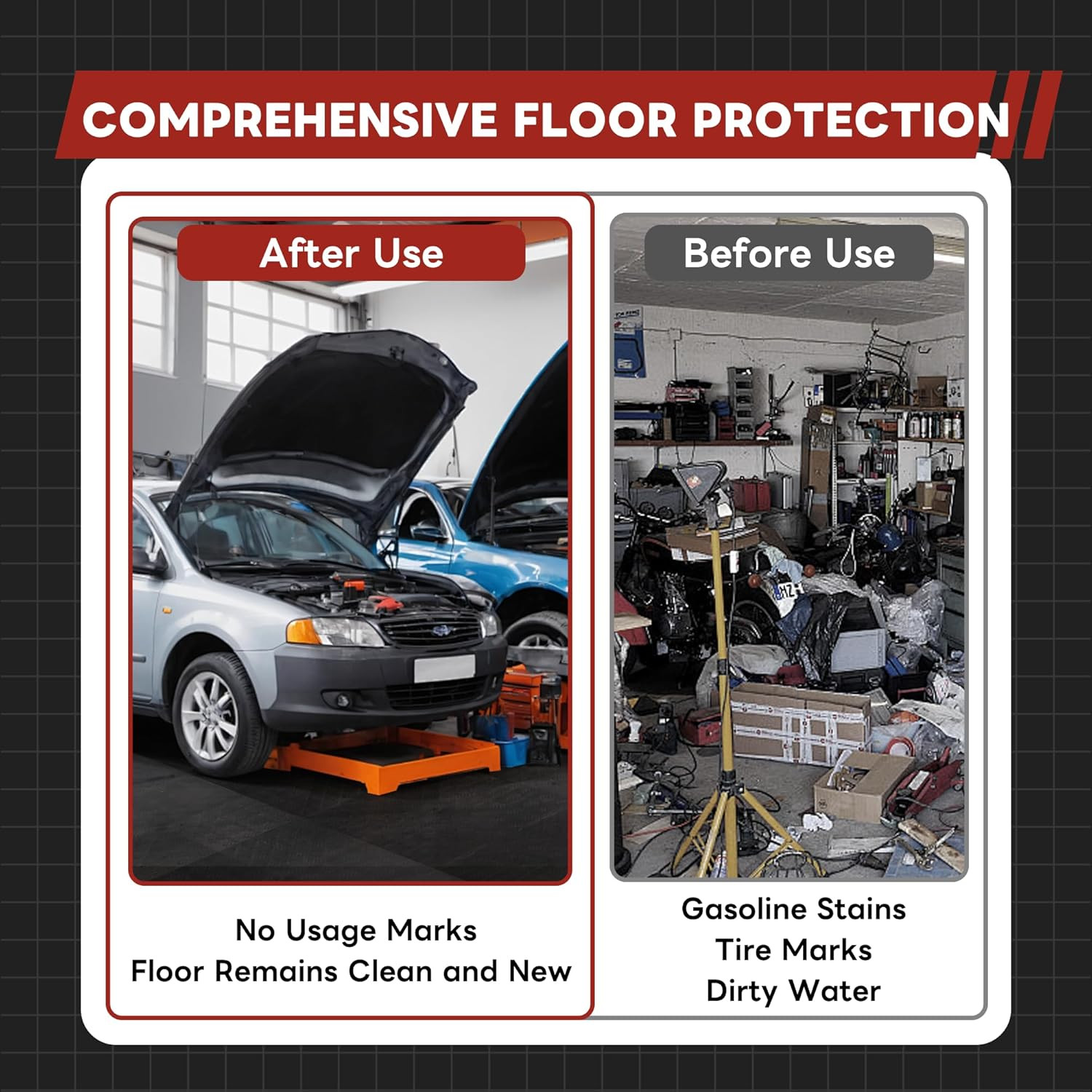 20 PCS PVC Garage Floor Tiles 15.7″X15.7″ Square Interlocking Rubber Flooring No