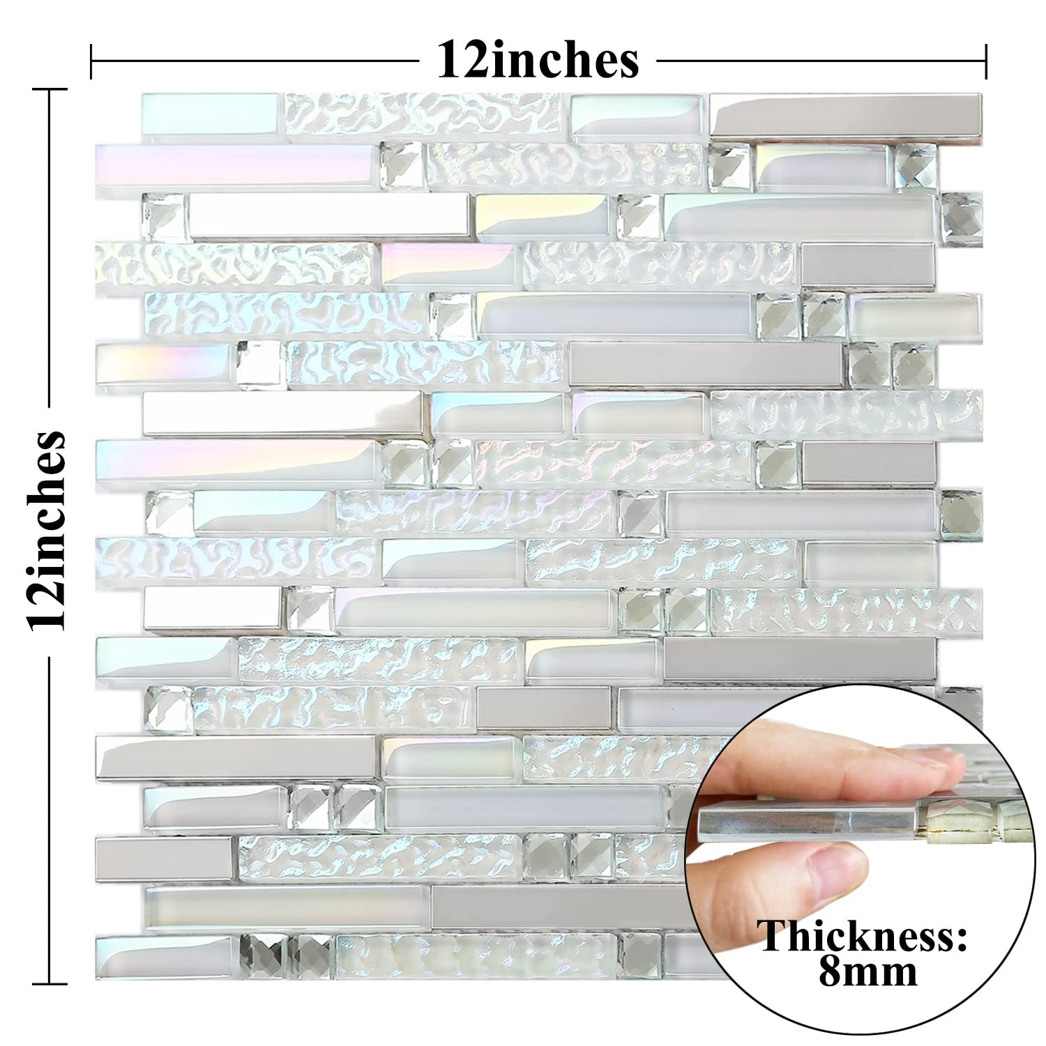 Glass Metal Tile Iridescent White Glass Silver Mirror Stainless Steel Blends …