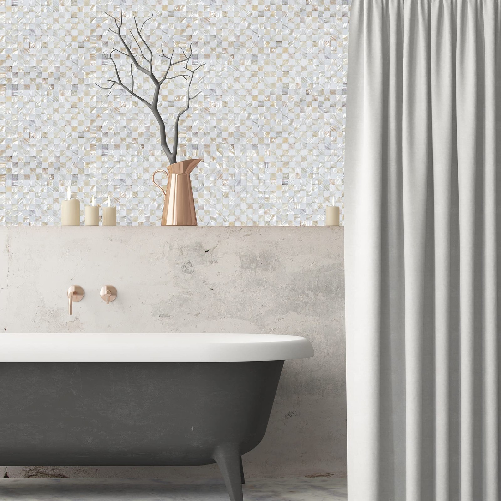 Peel and Stick Mother of Pearl Shell Backsplash Tiles, White & Natural