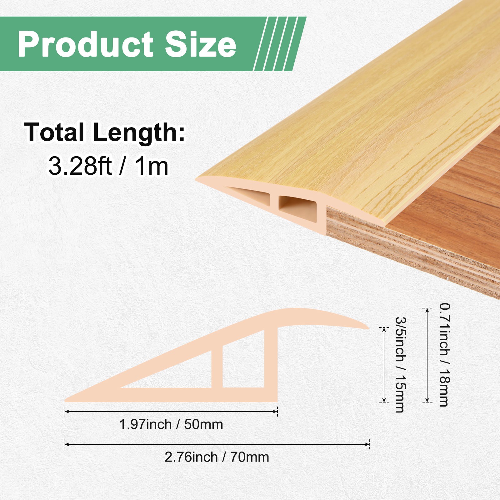 Floor Transition Strip, Floors Heights Within 3/5Inch(15mm)[Raw Wood Grain]