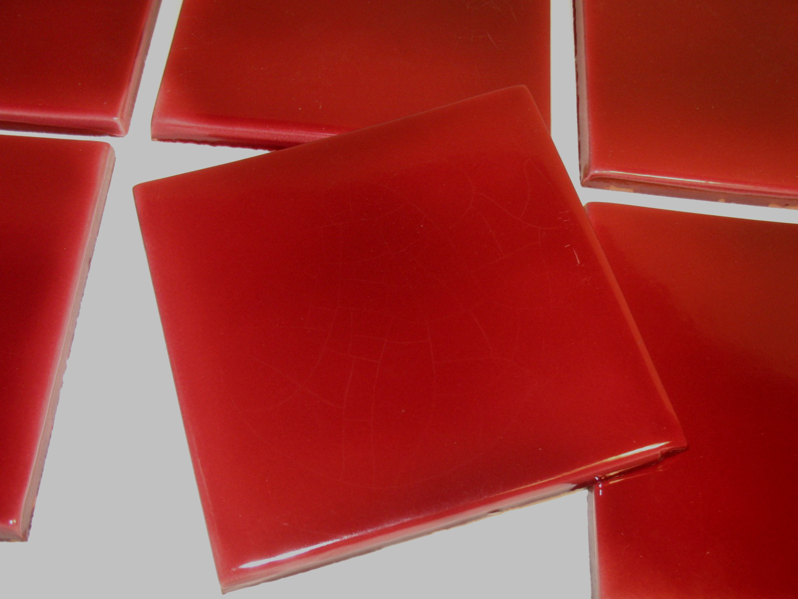 Candy Apple Red Italian Ceramic Tile 6×6 IMPERFECT LOT OF 6 for mosaics or craft