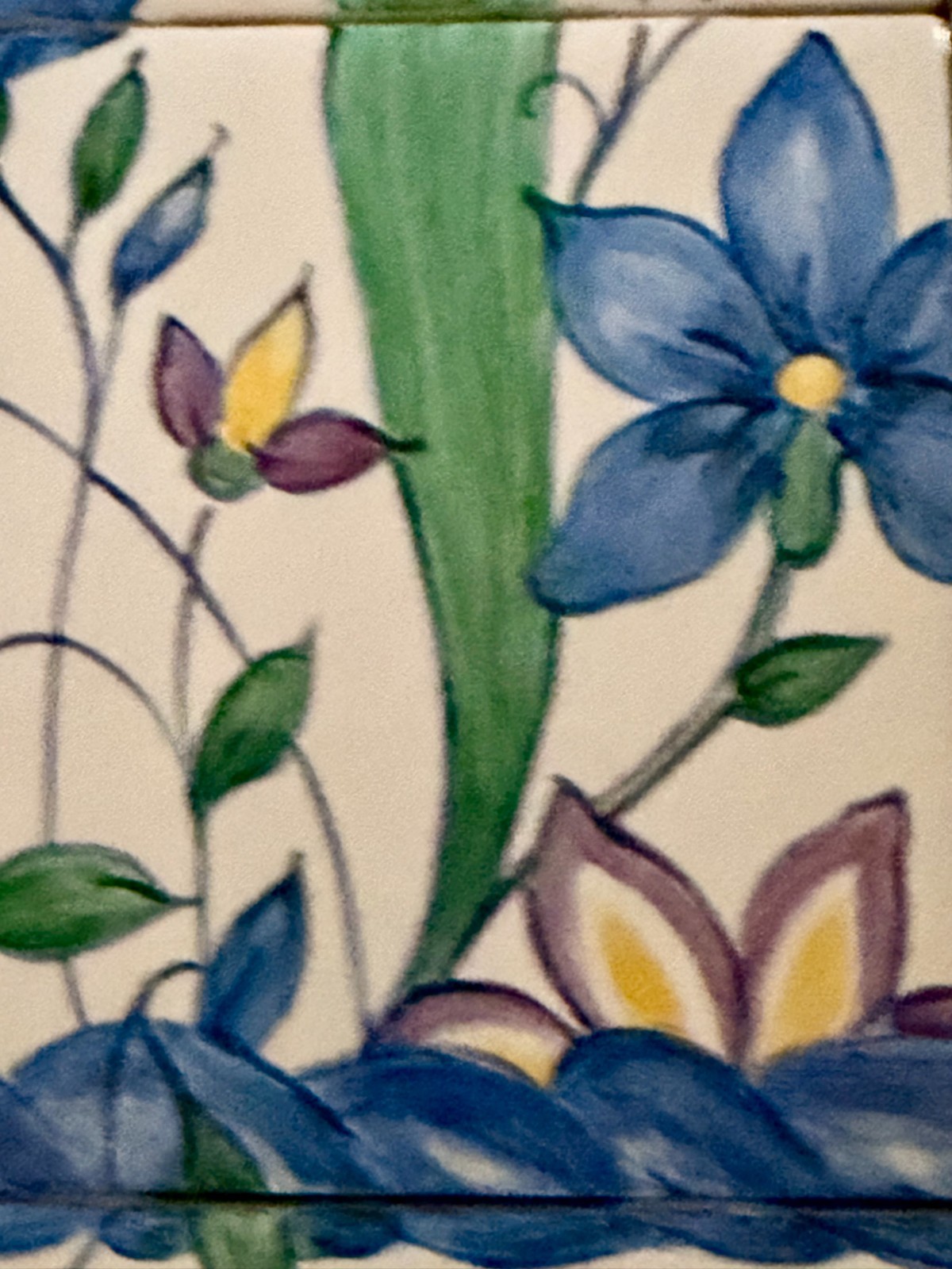 Hand Painted French Country Floral Tile Mural 15 Pc Judy Alford Signed 21×13