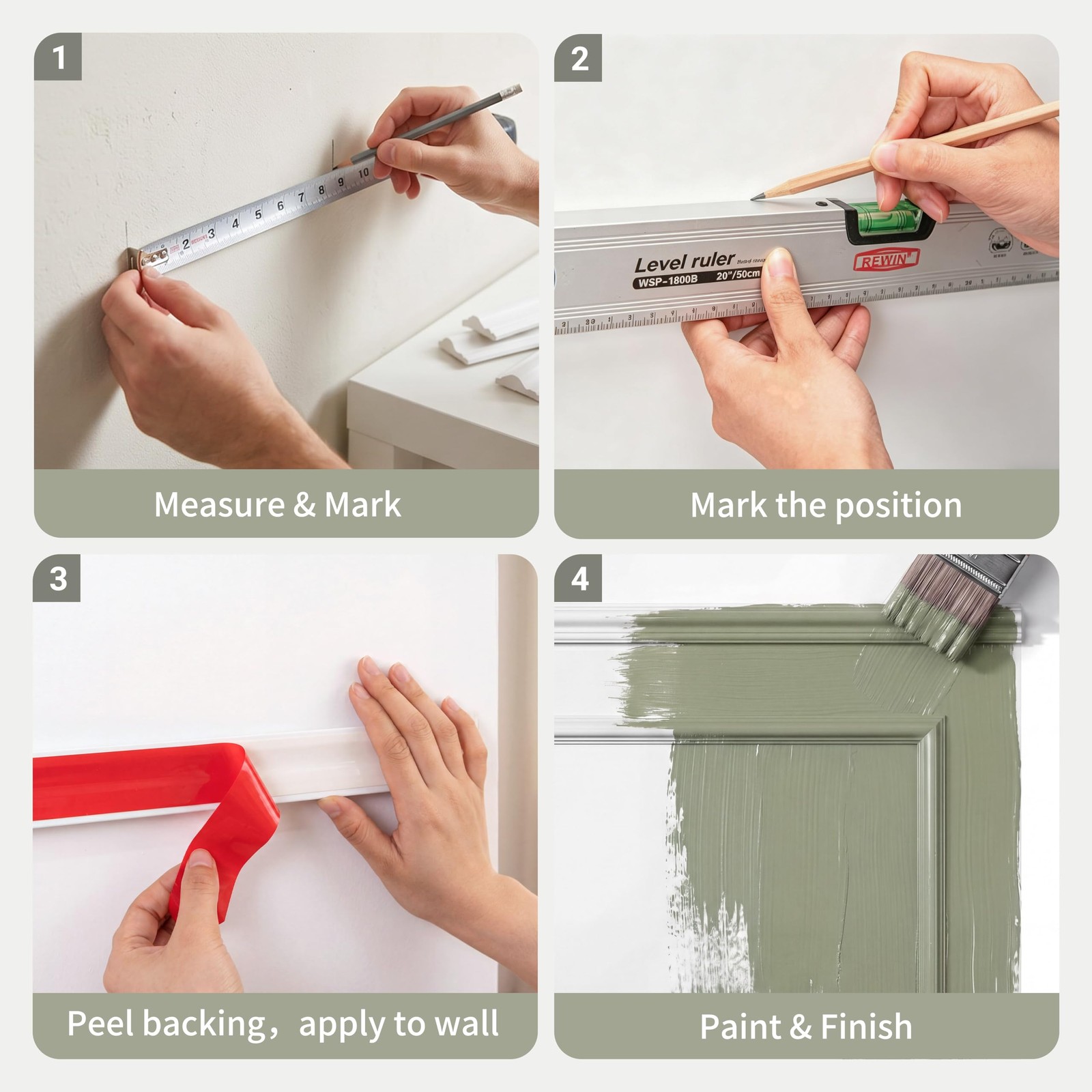 Pre-Cut 3 Set Peel and Stick Wall Molding Trim Kit, 20″ x27″, Paintable Prema…