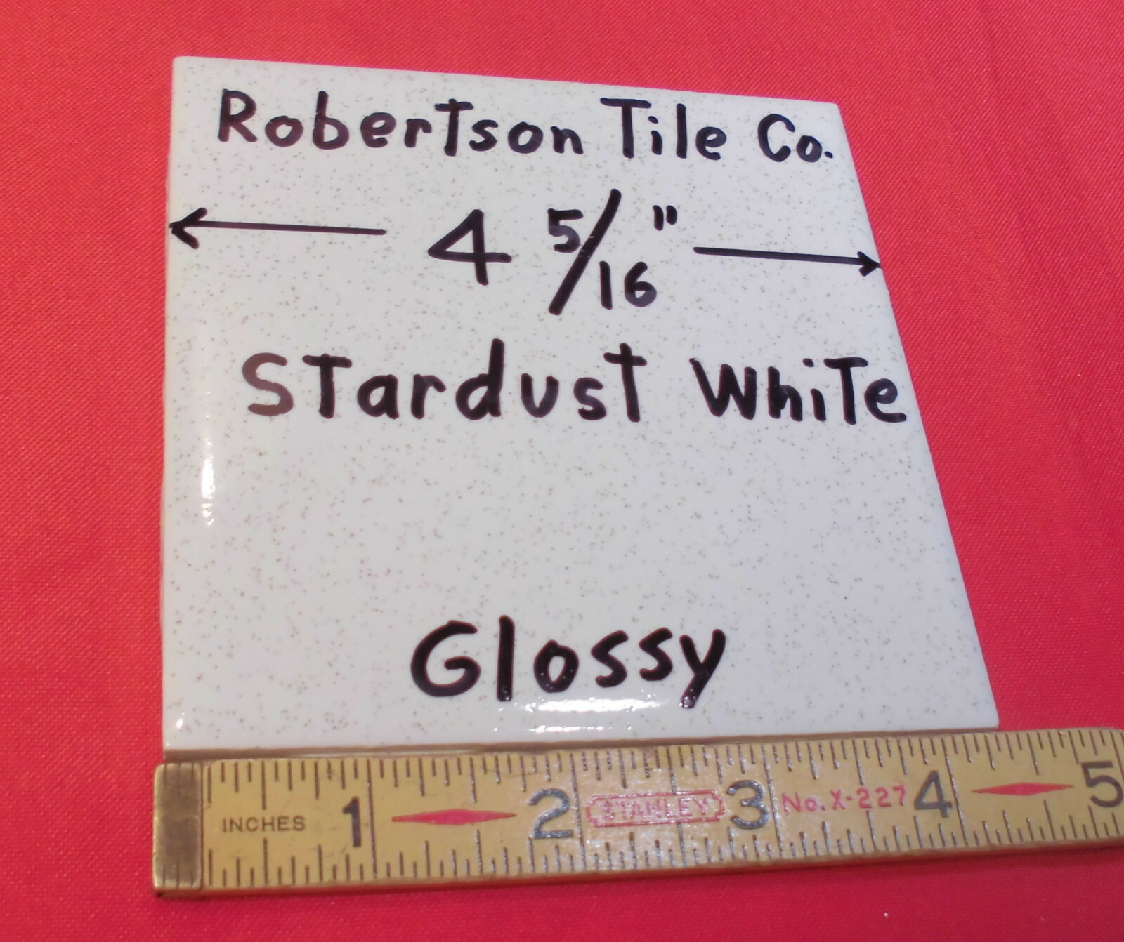 5 pcs. White Speckled; tiny light & dark specks 4-5/16″- 4-3/8″ Robertson Tile