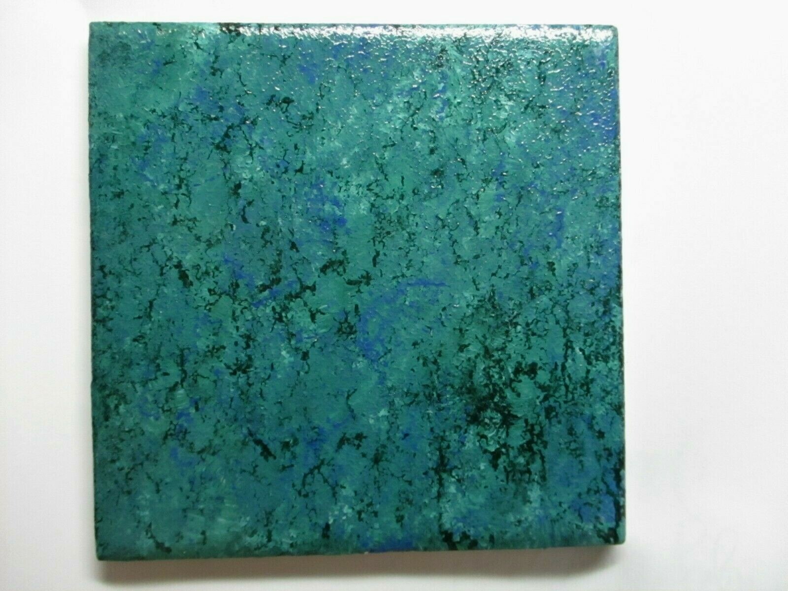 1 Wall Tile US Ceramic USA 4-1/4″ Hand Painted Turquoise Green over Snow White