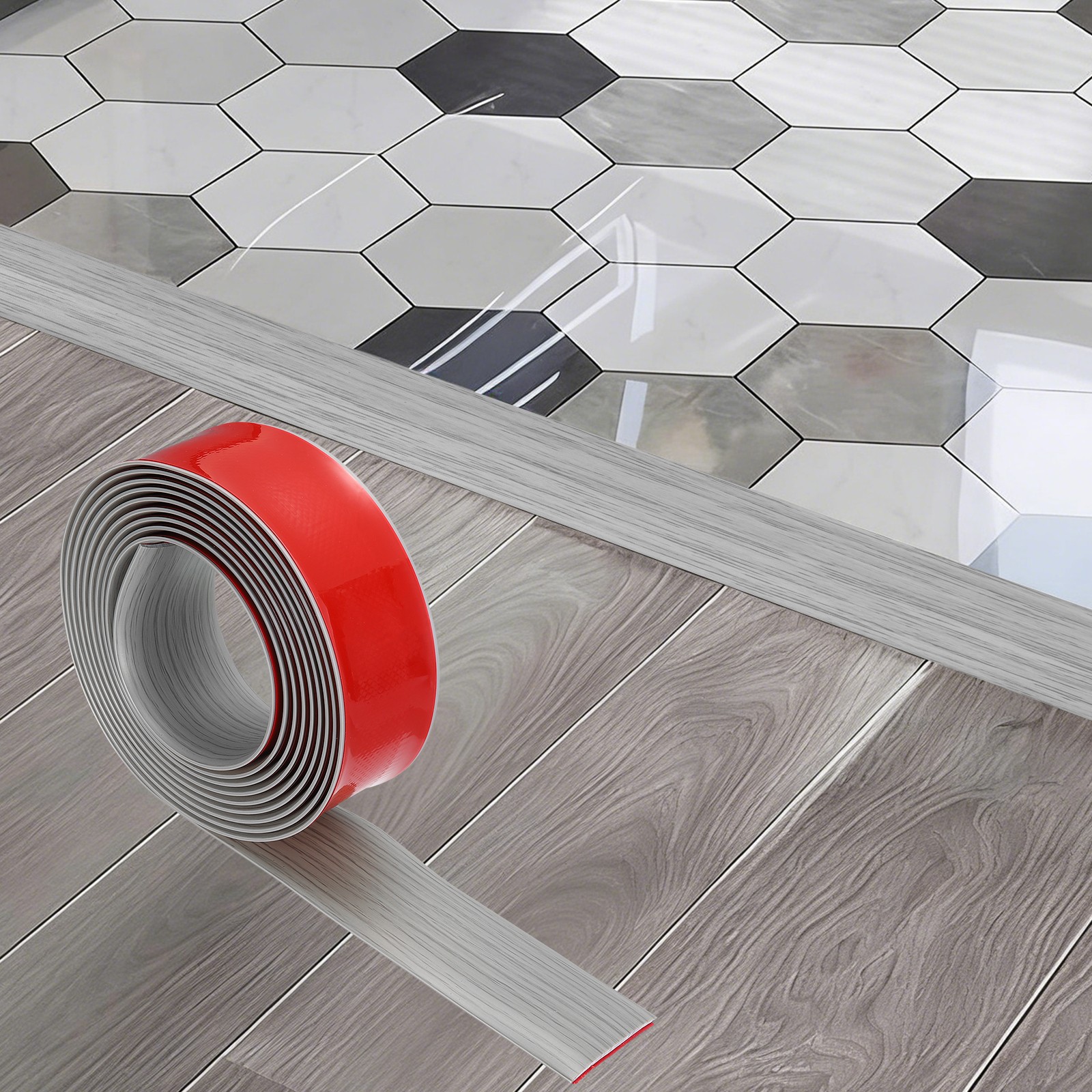 Floor Transition Strip (1.97″/ x 11.5ft) PVC Floor Strips Gray Wood Grain