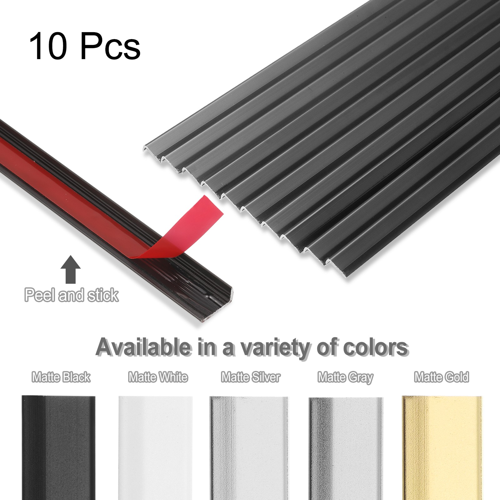 10pcs Tile Edge Trim 12″ x 0.4″ Peel and Stick Aluminum Alloy Trim Matte Black