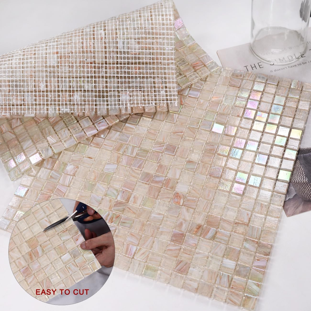 Translucent Iridescent Glass Mosaic Tile – 5.75 Sq.Ft for Backsplash & Pools