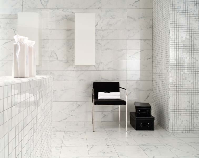 C24XP Carrara White Marble 1×1 Square Mosaic Tile Polished Venato Bianco