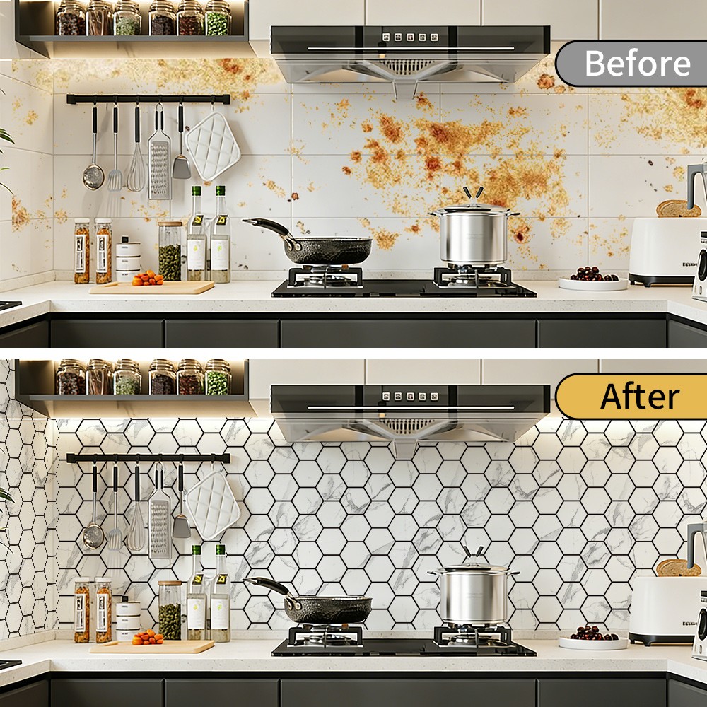 20PCS Self-Adhesive Hexagon Mosaic Tile Sticker Backsplash for Kitchen Home
