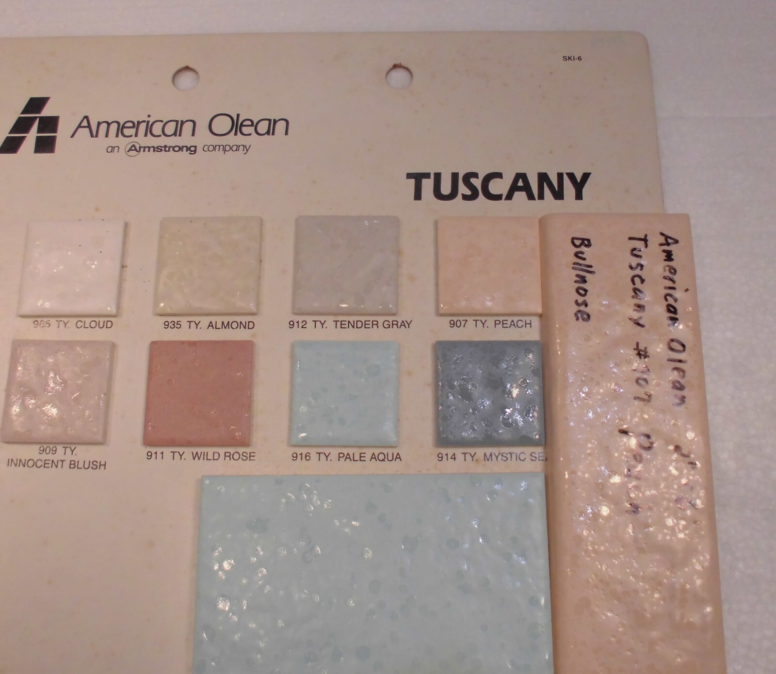 1 pc. Ceramic Bullnose Tile: 2” X 6″ Tuscany Peach #907 by American Olean: NEW