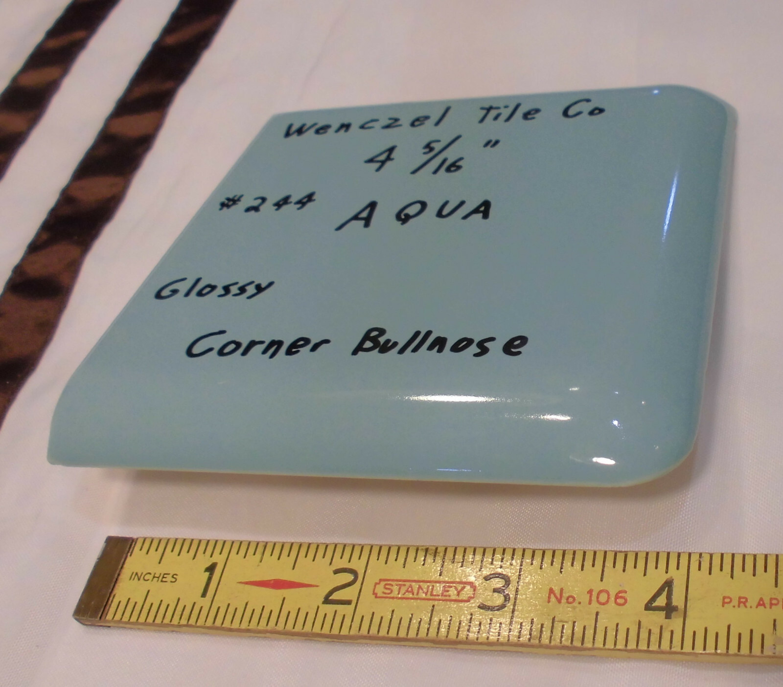 1 pc. Corner Bullnose *Blue- Aqua* Glossy Ceramic Tile by Wenczel Tile 4-5/16″