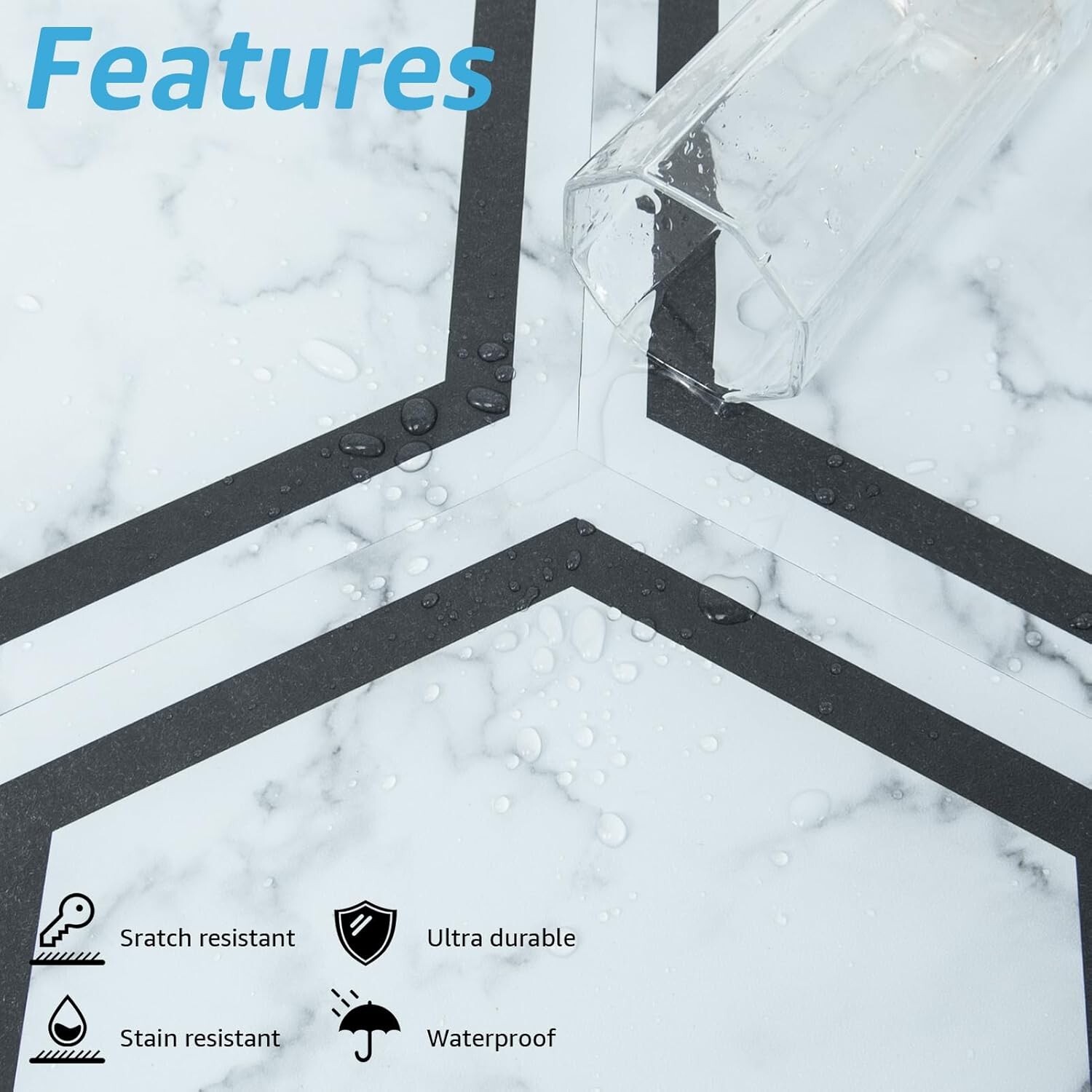 Art3d 22 Pack 11.8″ x 10.2″ White Marble Hexagon Peel and Stick Flooring Tile