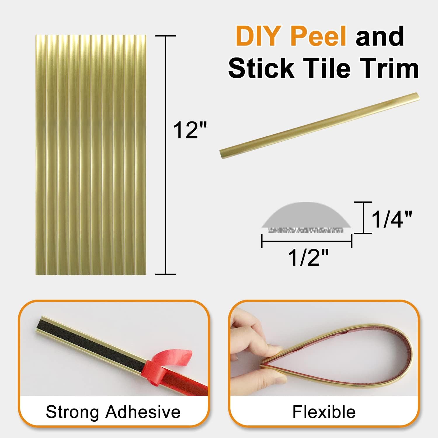10-Pack Peel and Stick Trim for Backsplash Tile Edge, 12″ Tile Edge Trim Self-Ad