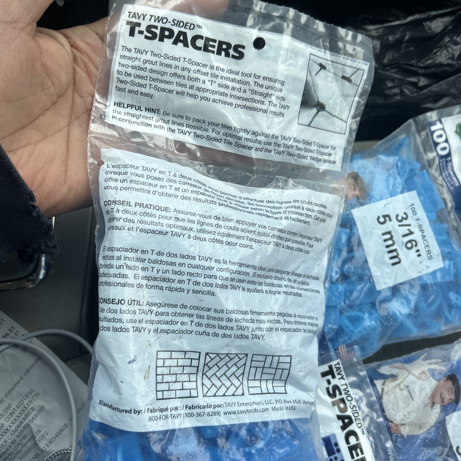 Lot of 7 100-Pack TAVY Two Sided 3/16 (5mm) T-Shaped Tile Spacers Blue Plastic