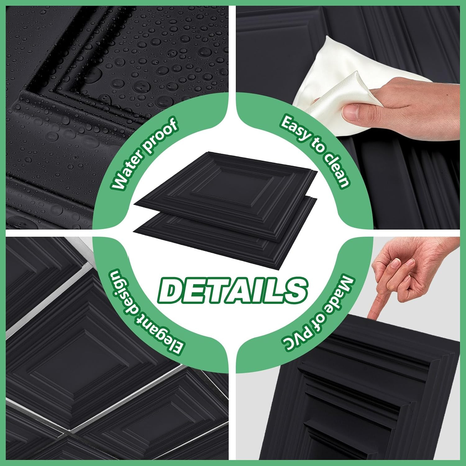 50 Black PVC Ceiling Tiles 2×2 Ft for Office, Bathroom & Living Room Decor