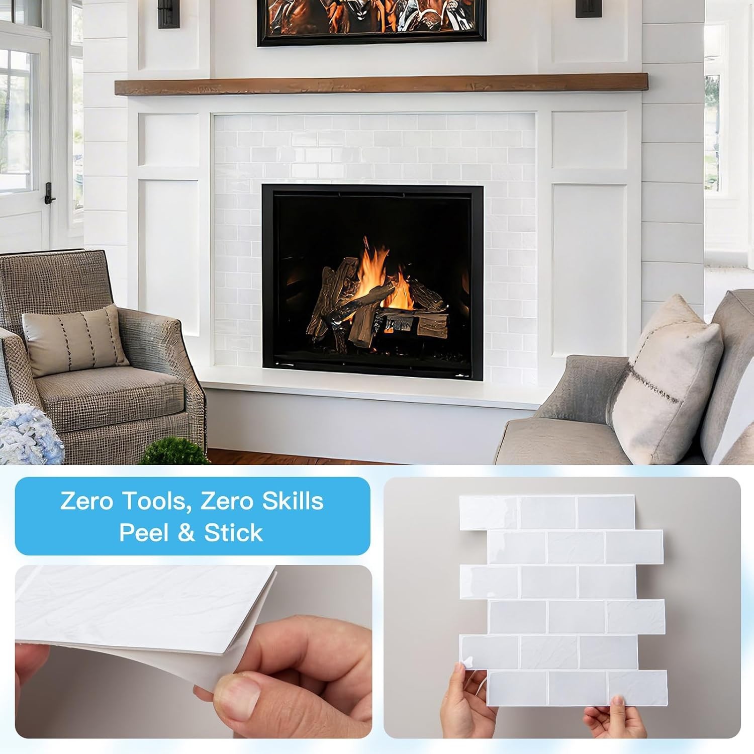 Waterproof White Marble Peel and Stick Tiles – 10 Pack