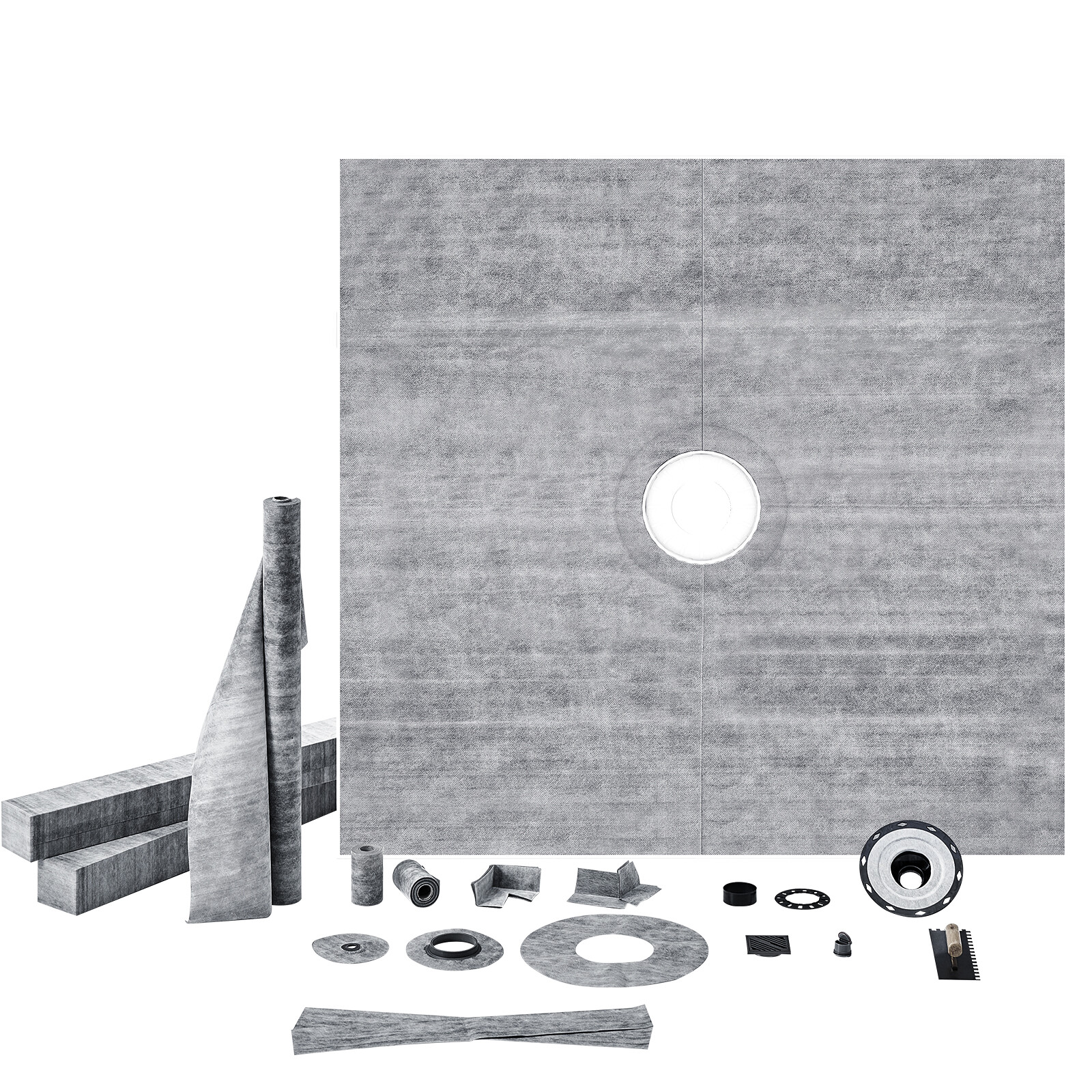 VEVOR Shower Curb Kit Shower Pan Kit 72×72″ w/ 2″ Central Flange PVC Waterproof