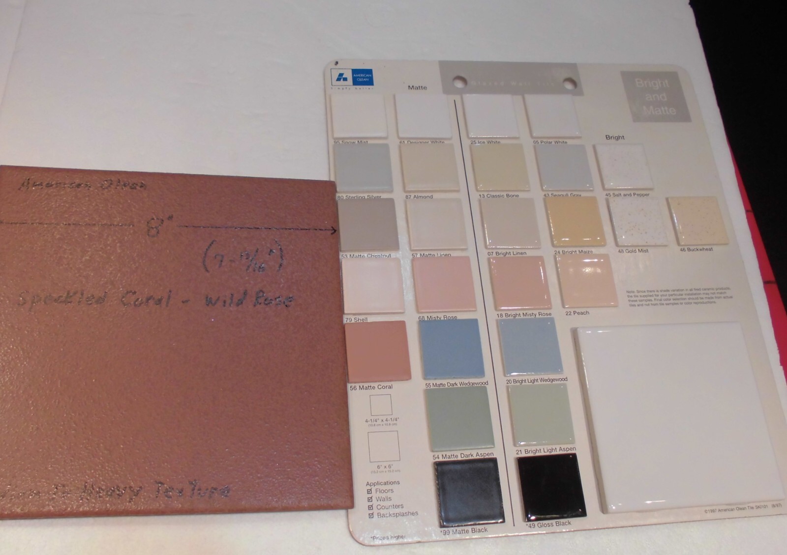 1 pc. Maroon-Wild Rose: 8″ Ceramic Floor Tile by American Olean, Speckled, New