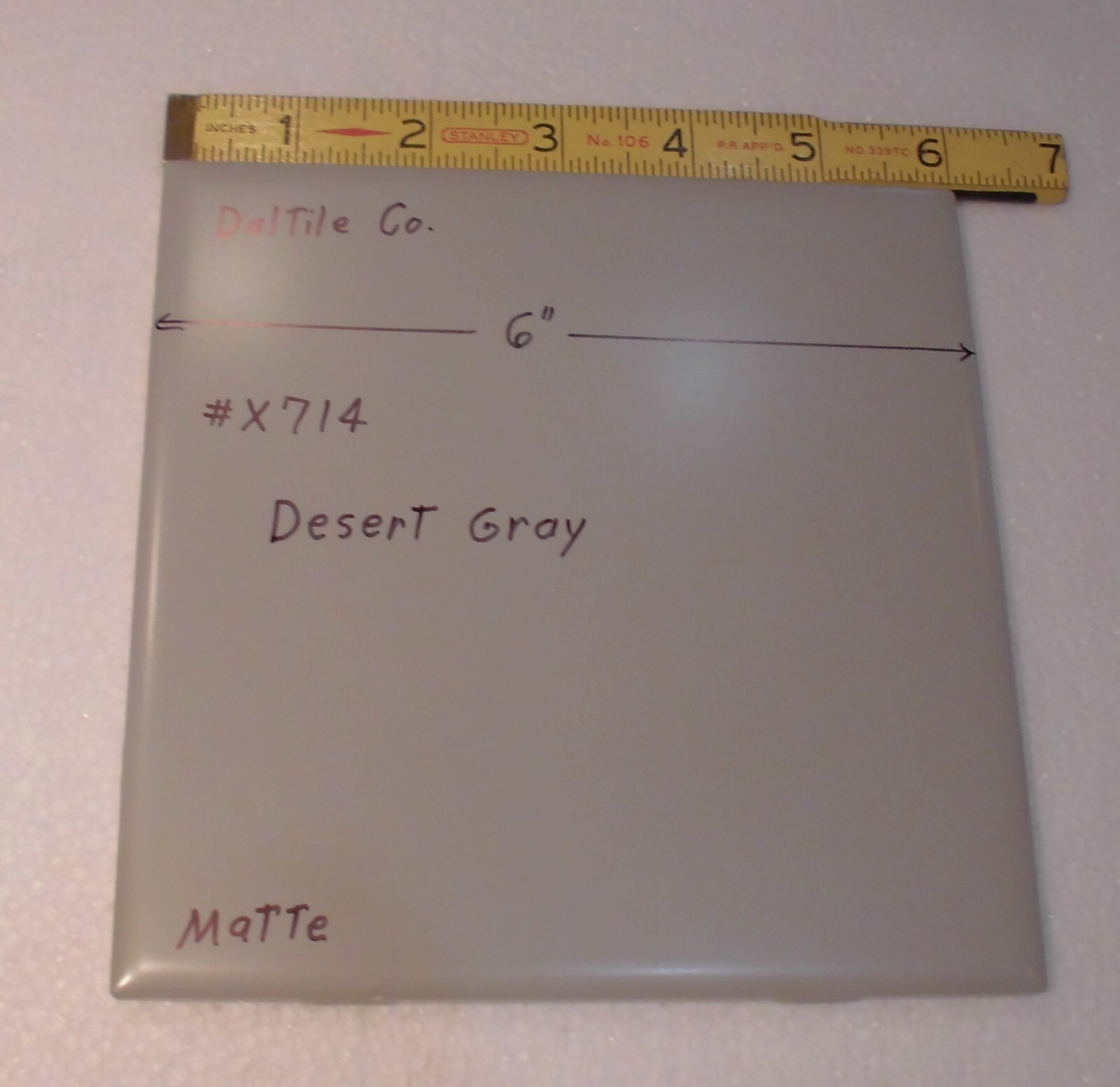 1 pc. Desert Gray: 6″ X 6″ Matte Ceramic Tile by Daltile Co. New Stock #X714