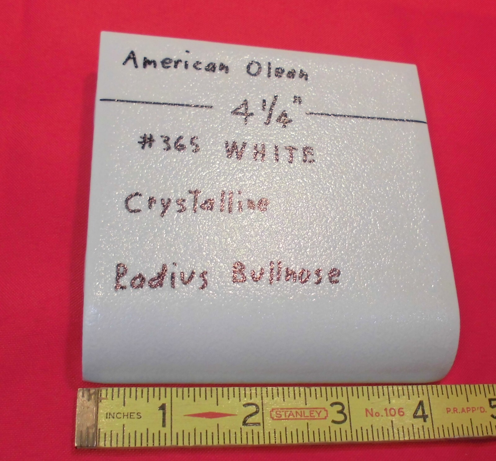 1 pc. WHITE: Crystalline Ceramic Radius Bullnose Tile 4-1/4” American Olean Co.