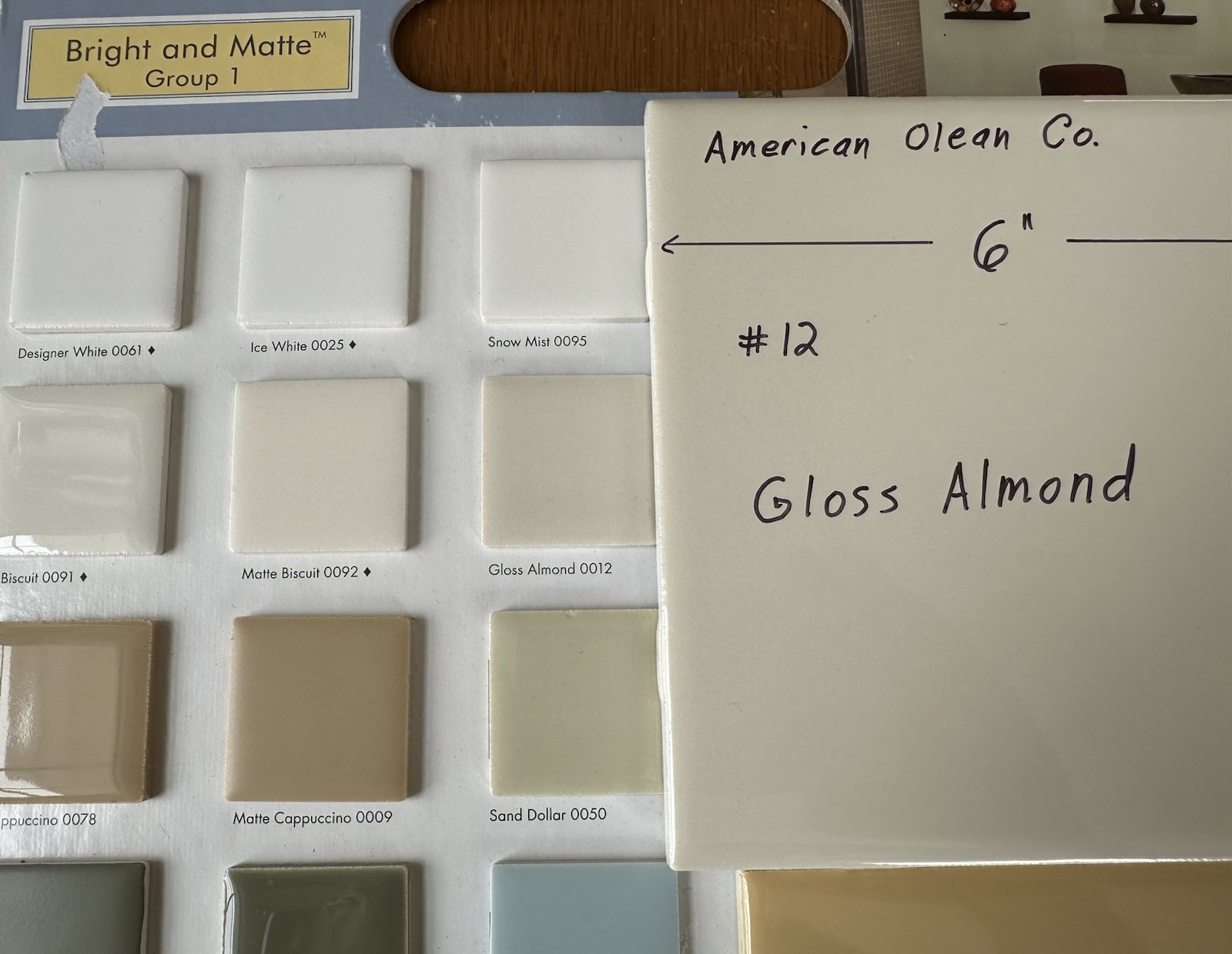 1 pc. Gloss Almond: Ceramic Tile 6″ X 6″ by American Olean #12, New Stock