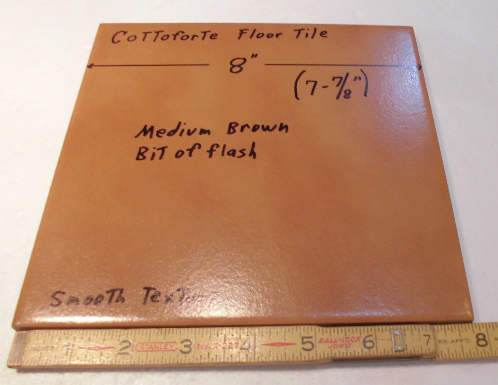 1 pc. Medium Brown Ceramic Floor Tile: 8″ X 8″ Smooth Surface + bit of flash