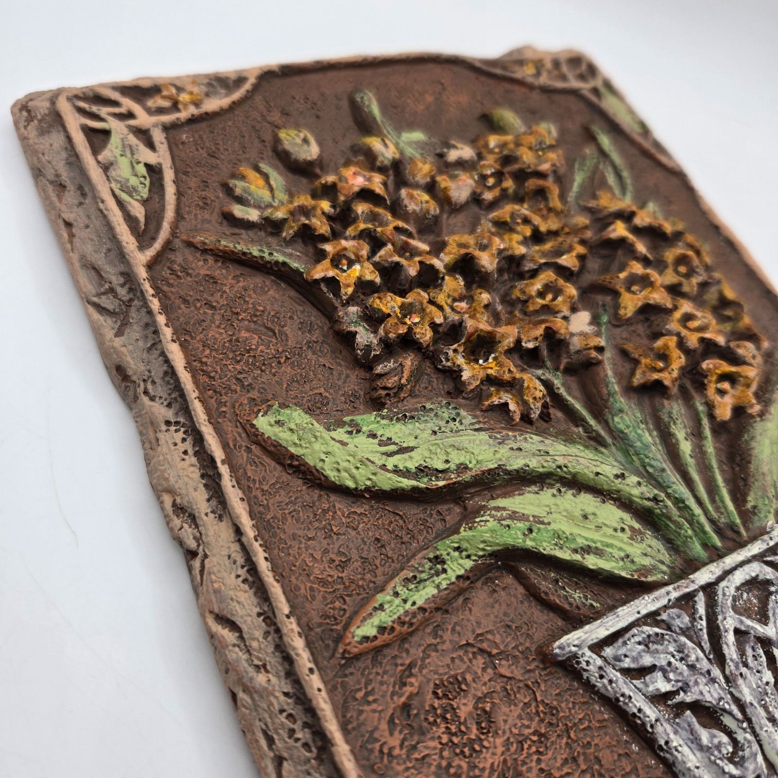 3-D Wall Tile Flower Bouquet With Border Vintage Hermitage Hand Painted Heavy