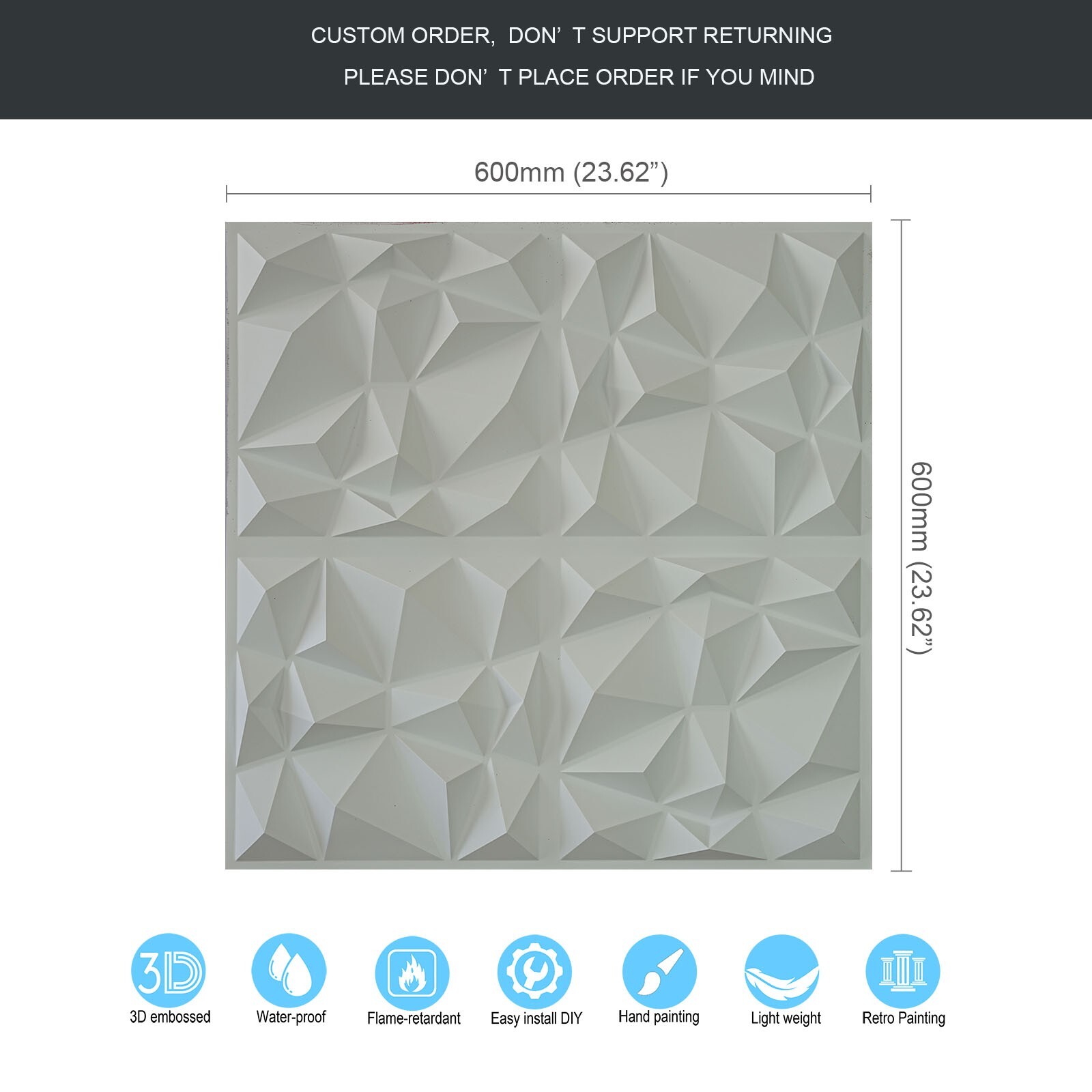 3D Embossed Wall Panels Modern designs Tiles PLM101 White matte 10pcs