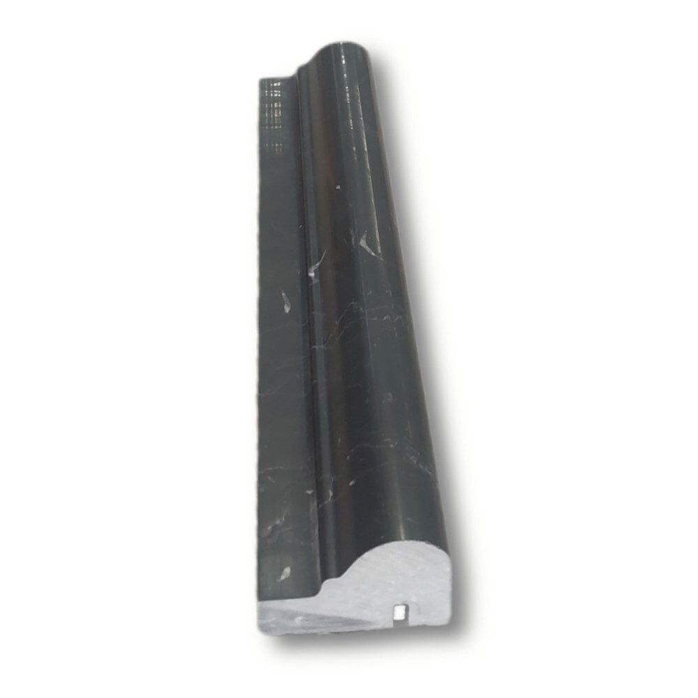 N04H Chair Rail Nero Marquina Black Marble Bullnose Edge Trim Molding Honed