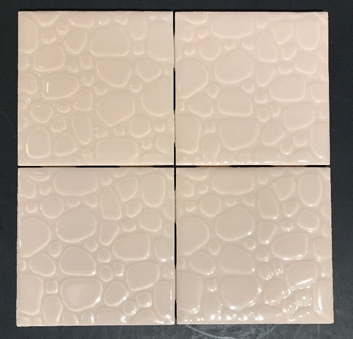 Vintage Robertson Ceramic Tile Pebbled #331 Fawn Beige 4 ¼” • Lot of 4 Pieces