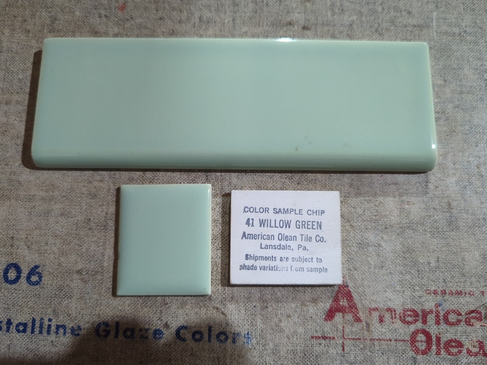 2 pieces S4269 2×6 Ceramic Tile AO #41 Willow Green thinset bullnose