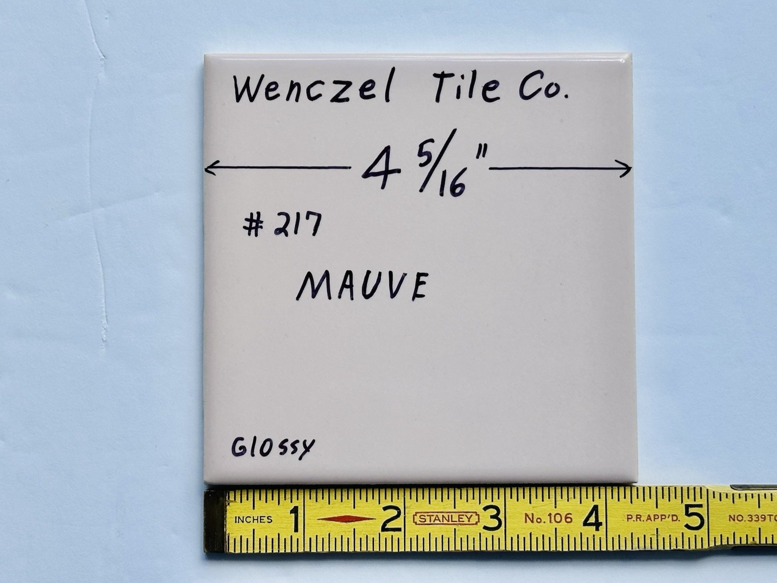 1 pc. Light-Pinkest-Tan: 4-5/16″ Glossy Ceramic Tile: Wenczel Co. New Old Stock