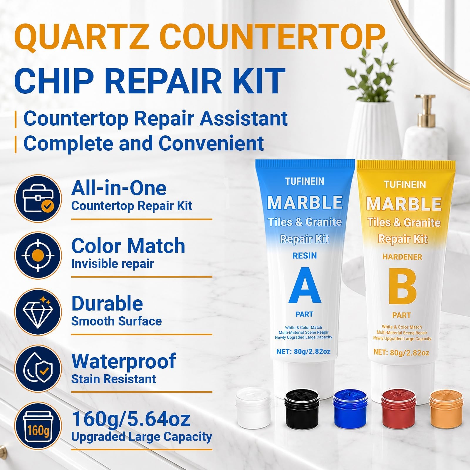 Marble & Granite Countertop Repair Kit – Fills Chips, Cracks, Scratches, Dents