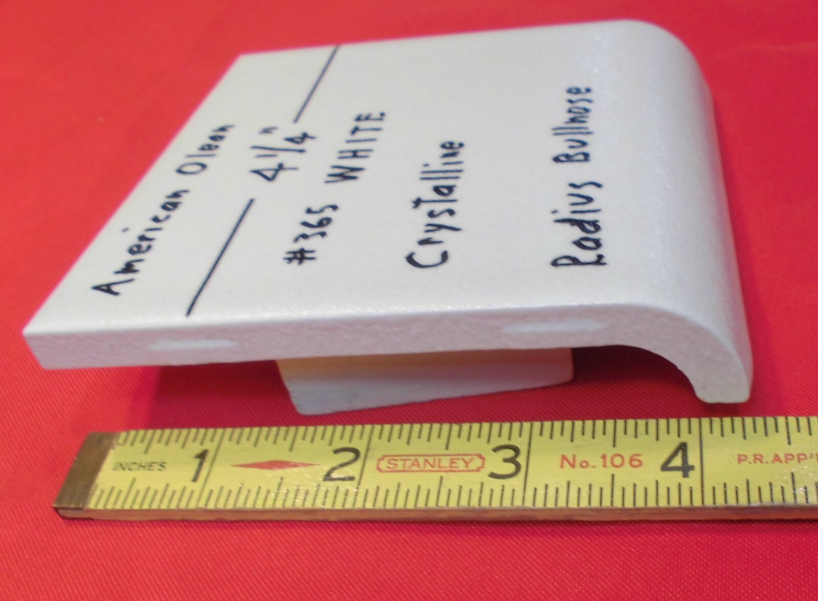 1 pc. WHITE: Crystalline Ceramic Radius Bullnose Tile 4-1/4” American Olean Co.