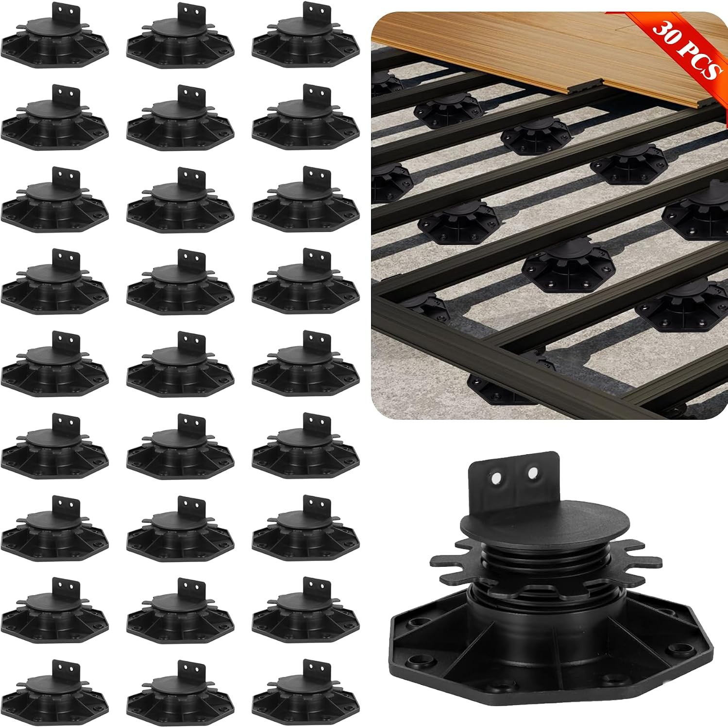 30 PCS Adjustable Plastic Pedestal Paver, Heavy Duty Deck Blocks Foundation Base