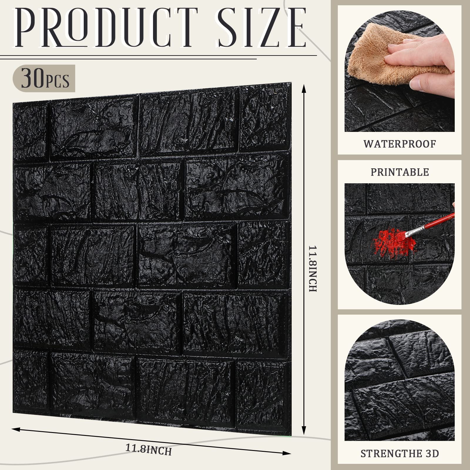 30 Pcs 28.8-48.4 Sq ft 3D Wall Panels Peel and Stick Foam Brick Wallpaper Pri…