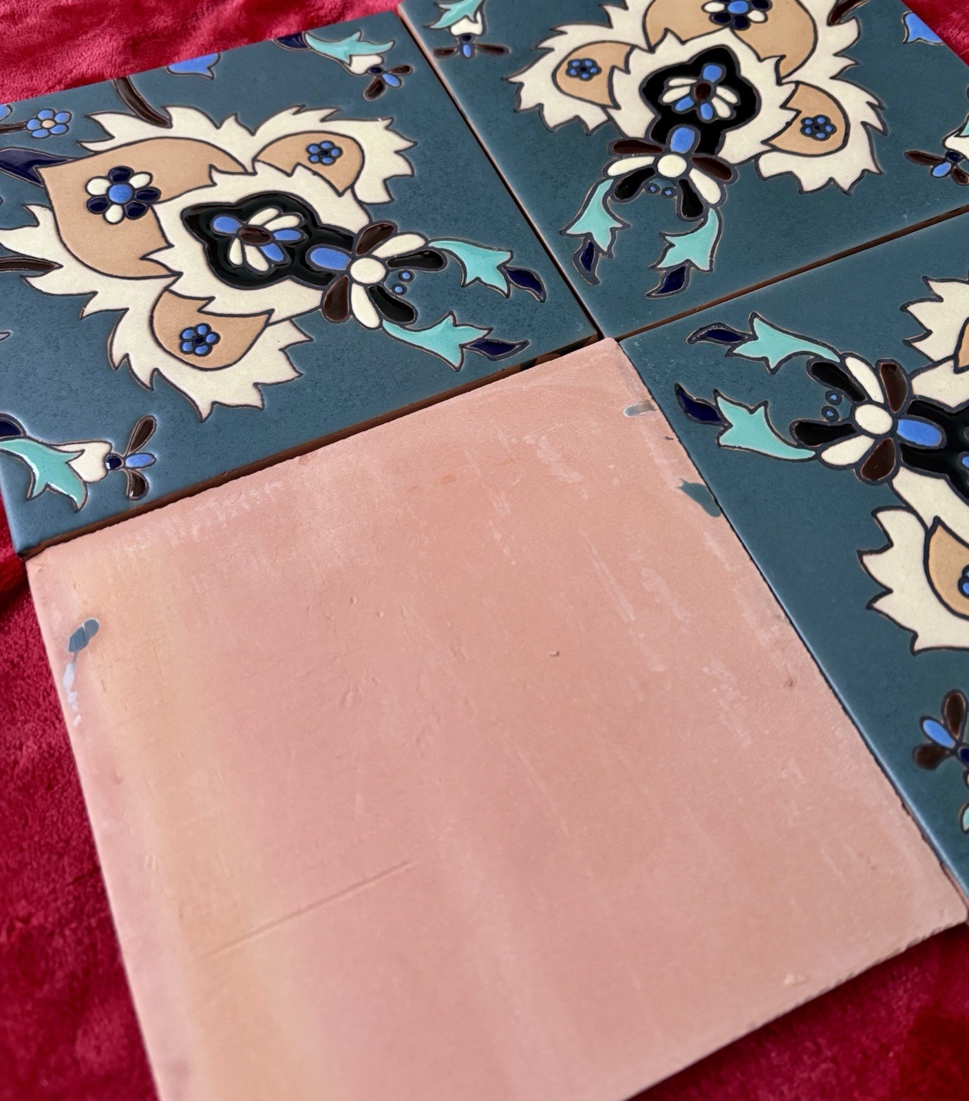 4 (1 Sq Ft) Santa Barbara Blue CORNER tiles handmade 6” X 6” Tile