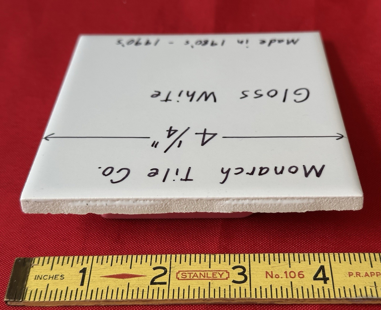 1 pc. Gloss – Bright – White: 4-1/4″ Ceramic Tile by Monarch Tile Co. USA, New