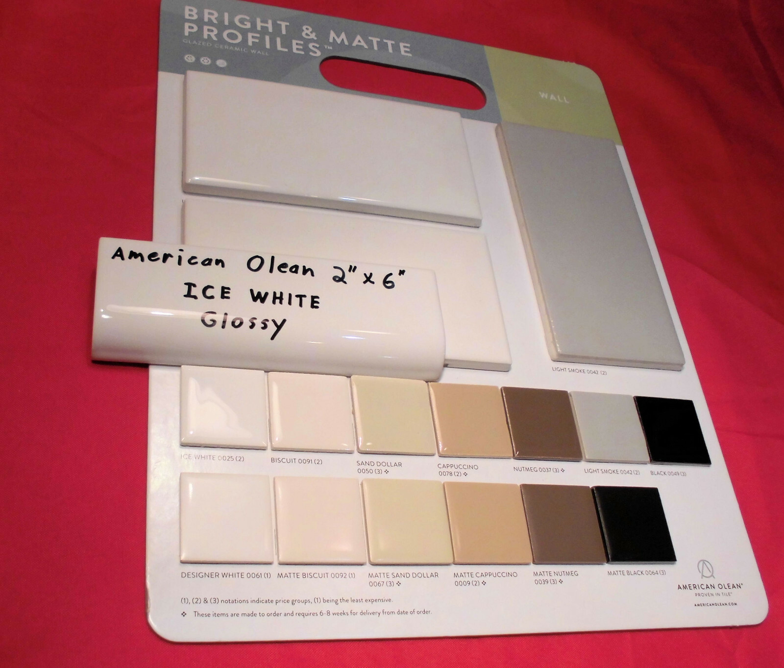 6 pcs. *Glossy Ice White* 2″ X 6″ X 5/8″ Ceramic Radius Bullnose Tiles; NEW