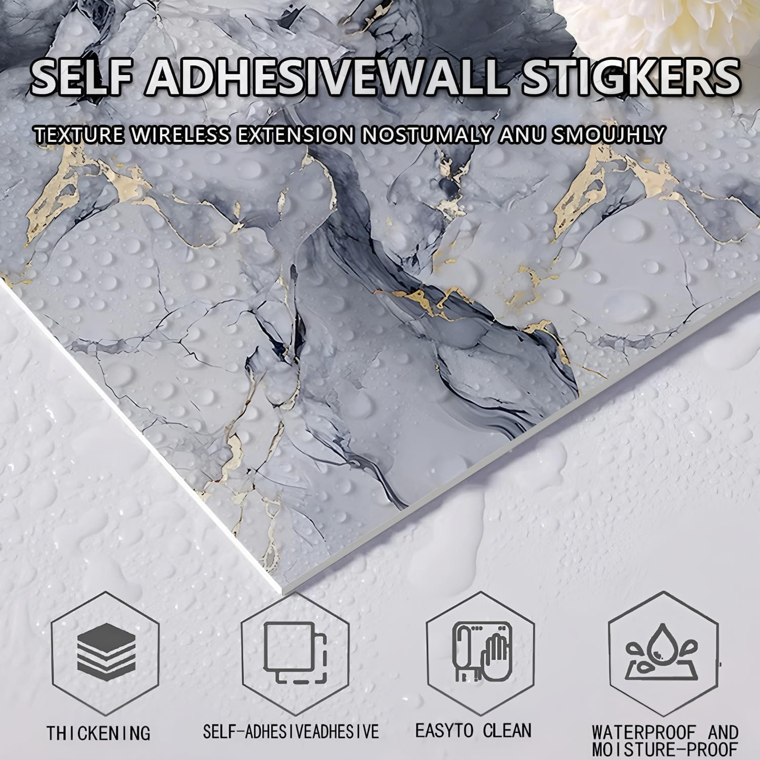 10pcs Peel and Stick Tile Shower Waterproof Marble Tiles Wall Panels, 11.8″x11.8