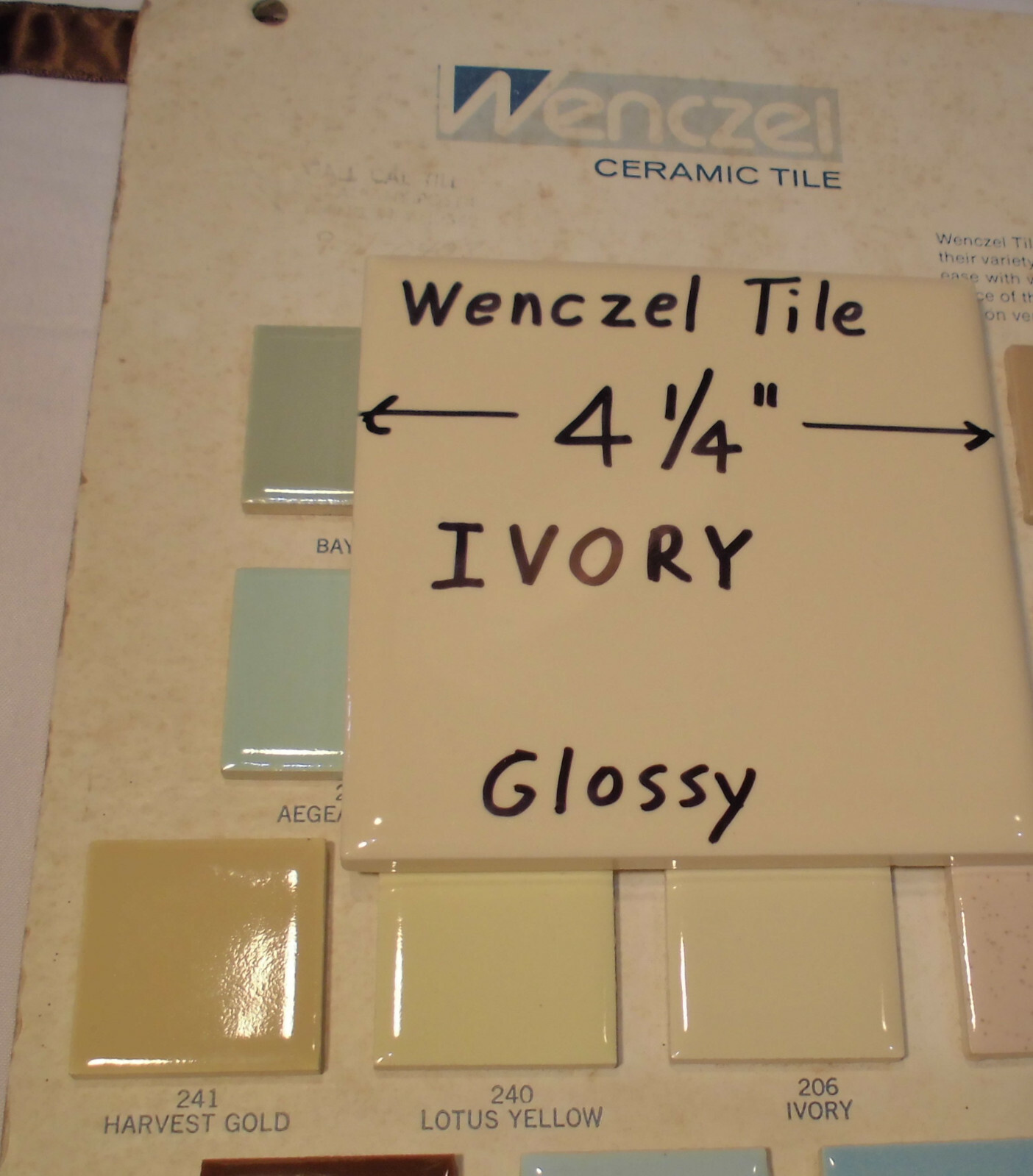 1 pc. *Ivory* 4-1/4″ Glossy Ceramic Tile by Wenczel Co. NOS Criteria 1940’s