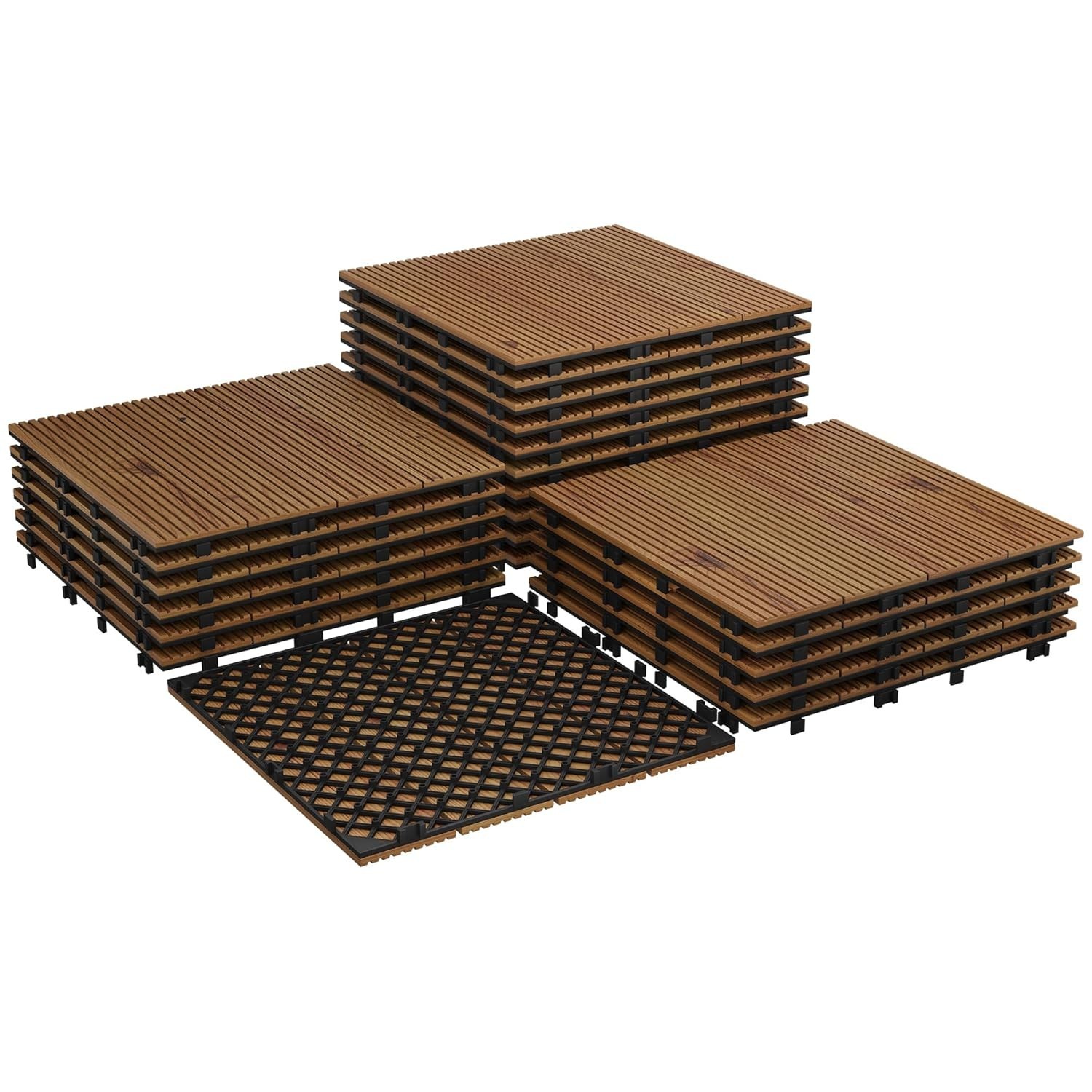 22 Pack Wood Deck Tiles Interlocking Patio Flooring Cover 11.81in x 11.81in