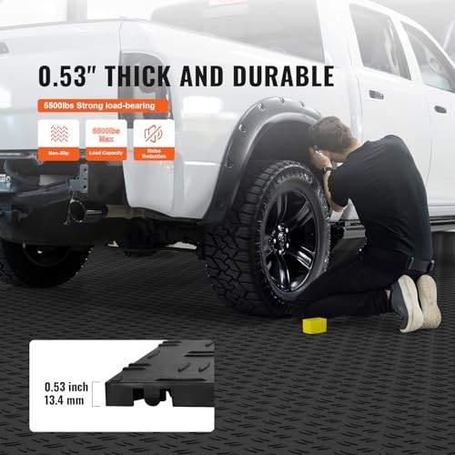 Garage Floor Tiles 12 x 12 x 0.53 inch, Interlocking Design 50 Pack Tile Black