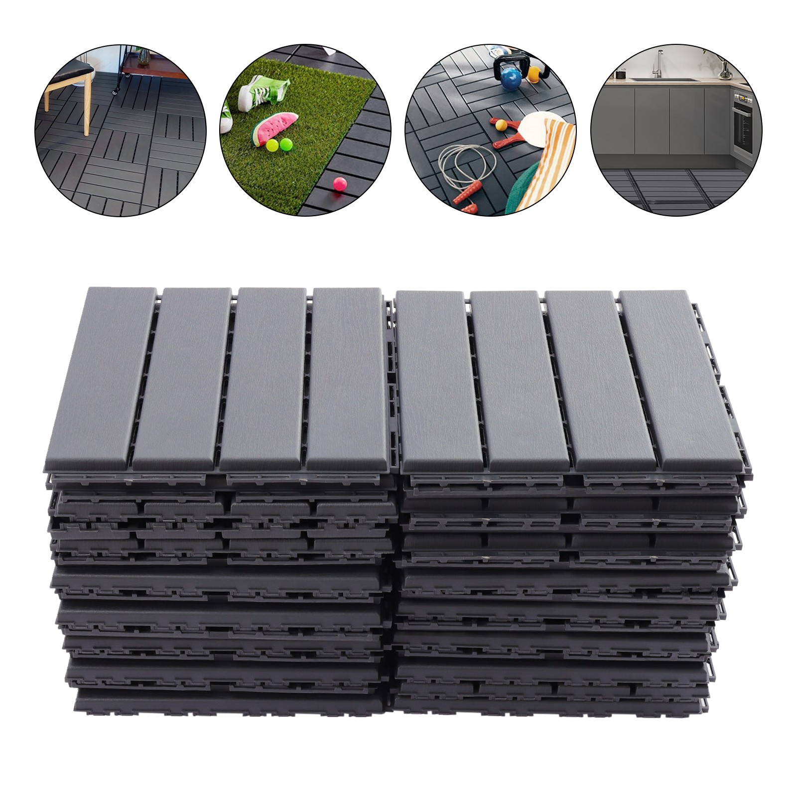 12″x12″ Interlocking Deck Tiles, 30 Pack Outdoor Patio Floor Tiles Dark Gray