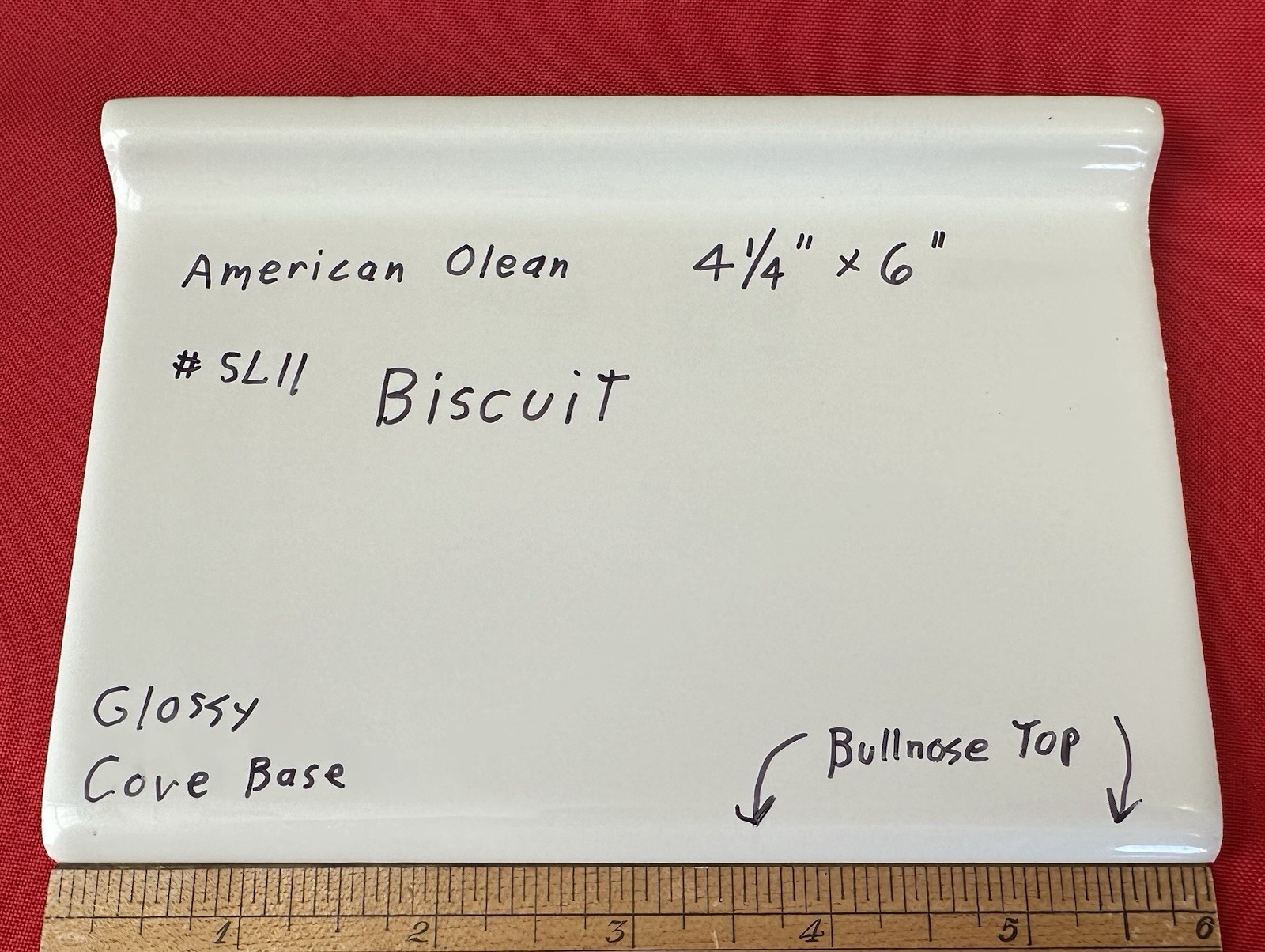 1 pc. #SL11 Biscuit: Glossy Bullnose Top cove/base Ceramic Tile: 4-1/4″ X 6″ NEW