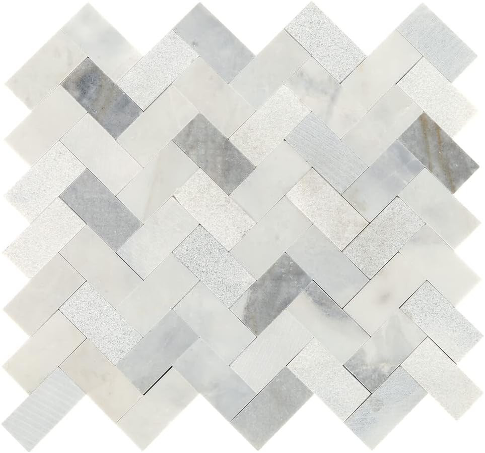 Stormy Mist Herringbone Mosaic Tile 12″x12″ – 10 Pieces, 7.5 SQFT